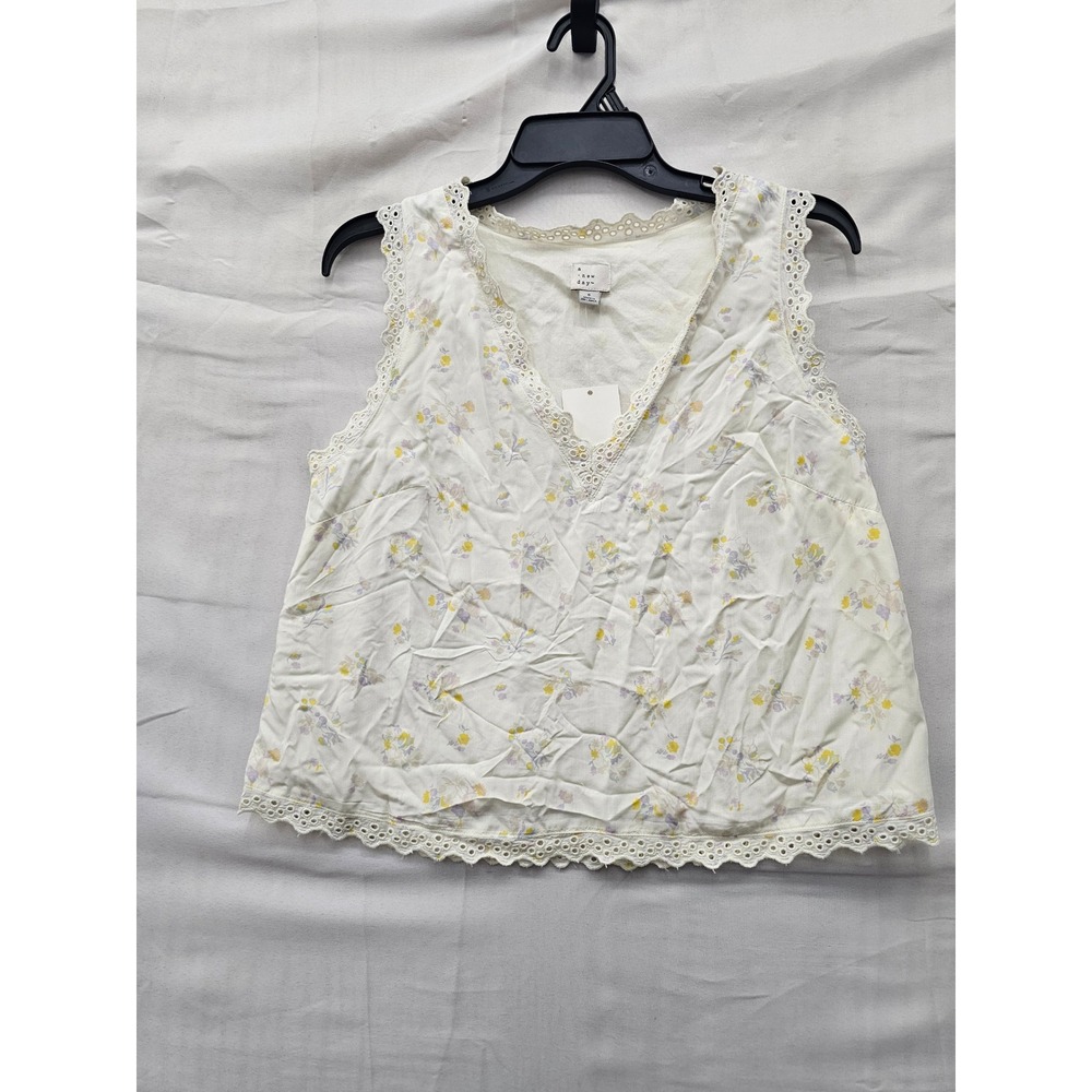 A New Day Womens Floral V-Neck Tank Top Yellow Modal Blend Casual Size Small